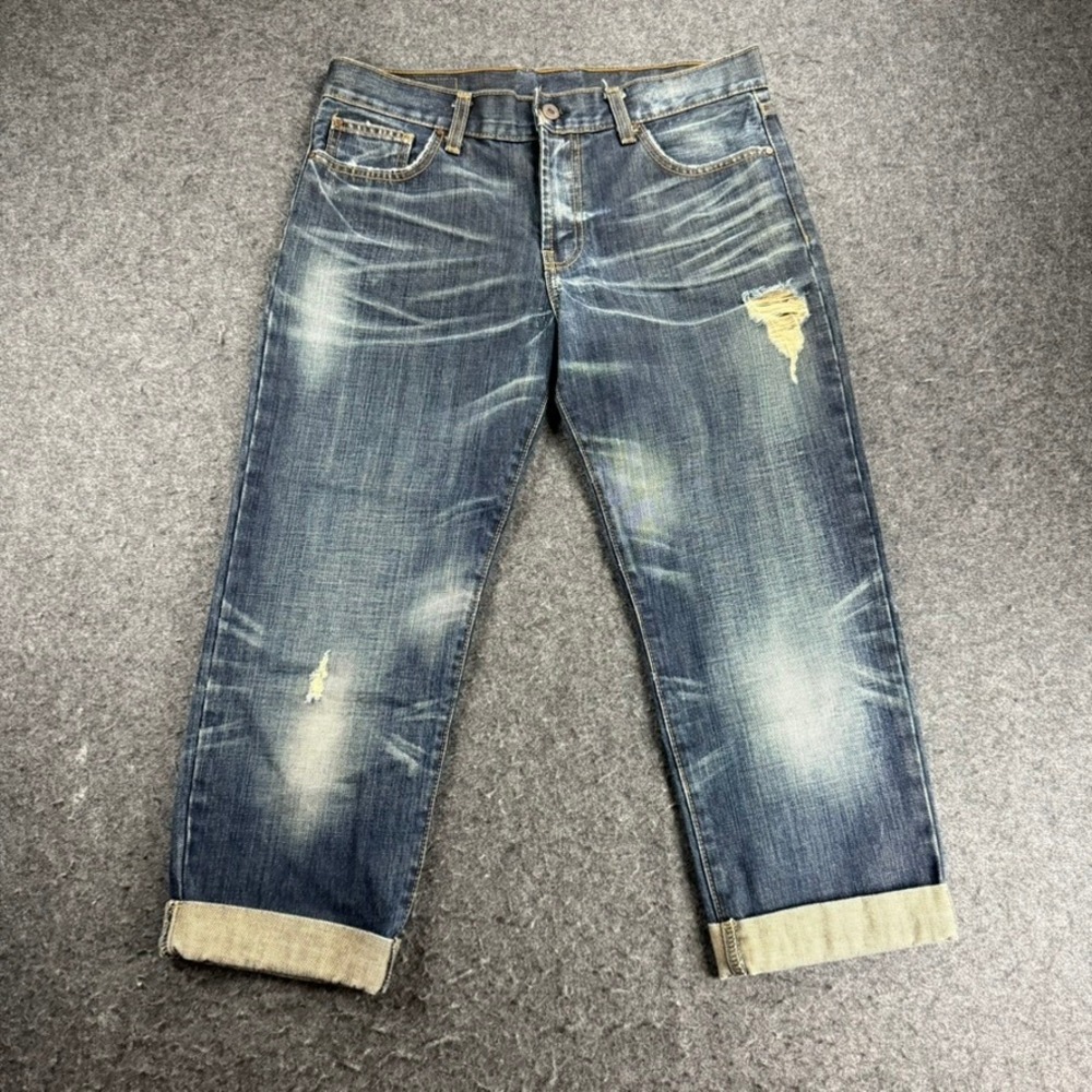 Angry Rabbit Denim Jeans Cropped Distressed Blue USA Made Womens Size 26